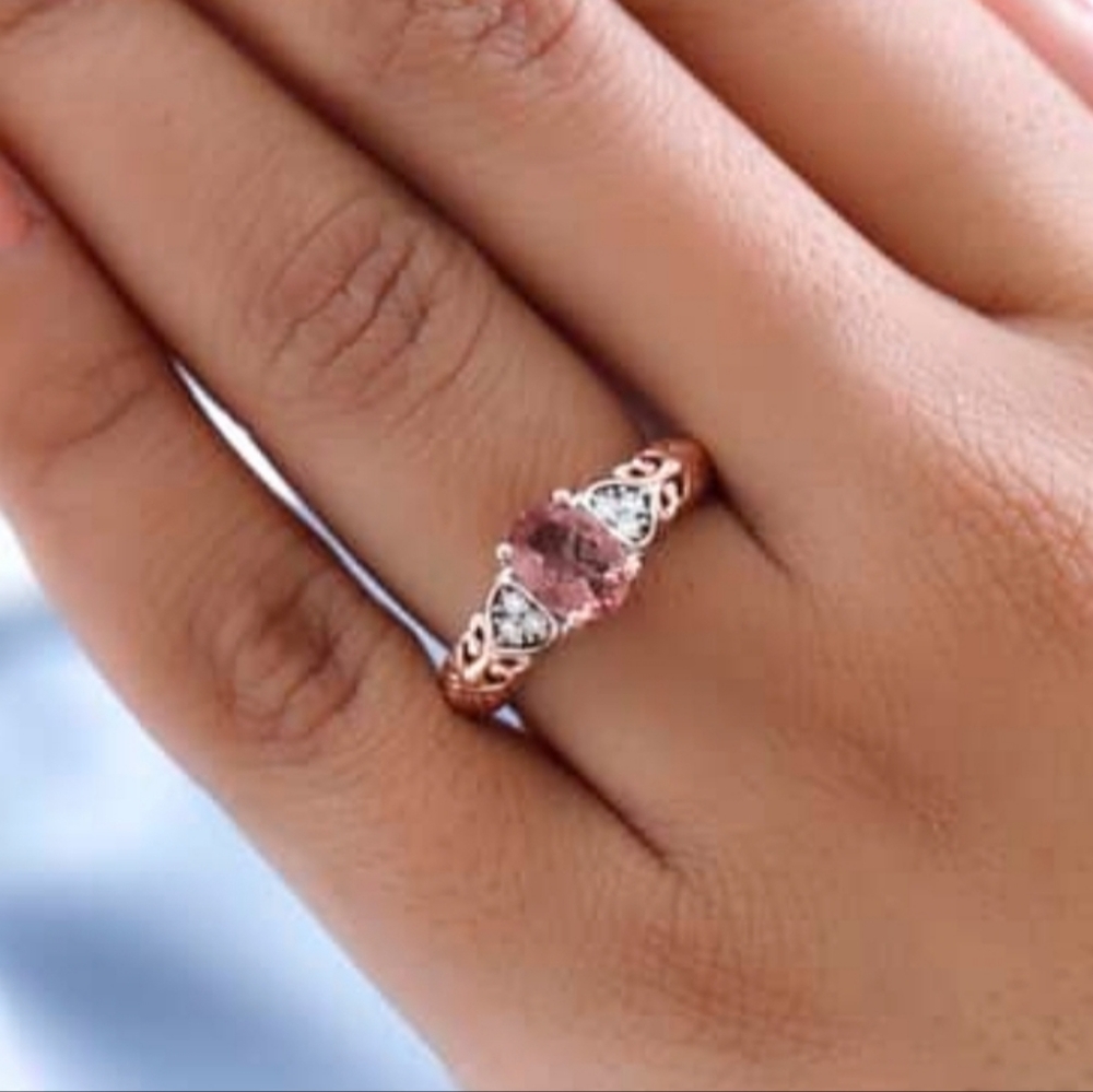 Natural Red Rose Apatite in 14kt Rose Gold & Sterling Silver Ring Size 7.5!🌹 - Picture 5 of 10